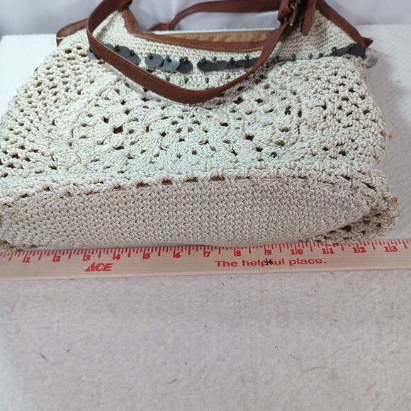 The Sak Heritage Hobo Shoulder Bag Leather Crochet Purse 2015 Brown Vintage Bag - Picture 13 of 16